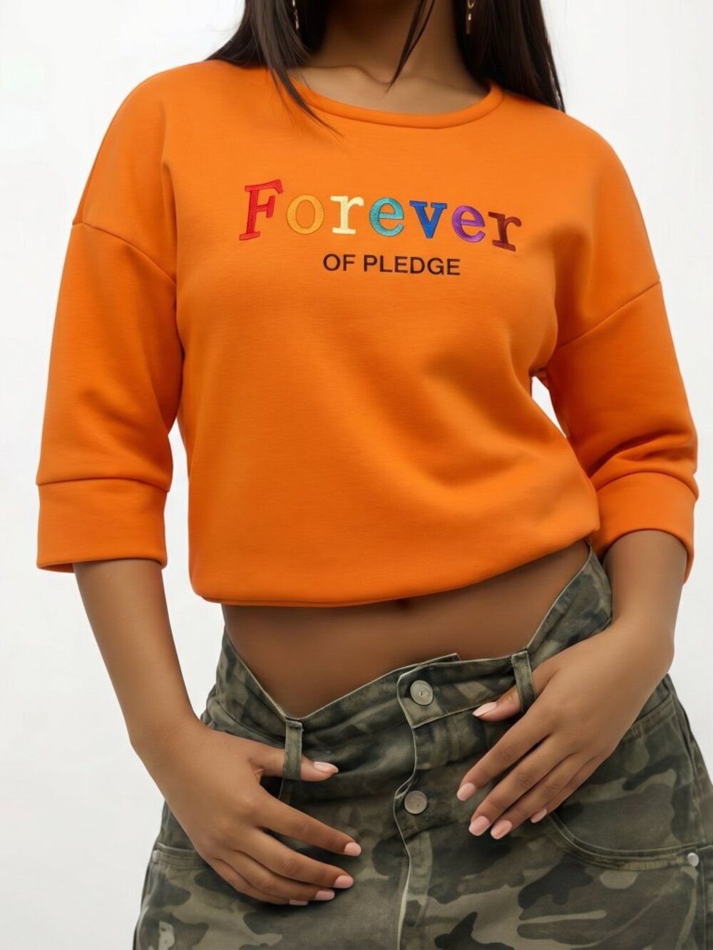 Streetwear Orange Embroidered Sweatshirt | Scuba Fabric | Oversized Sz M